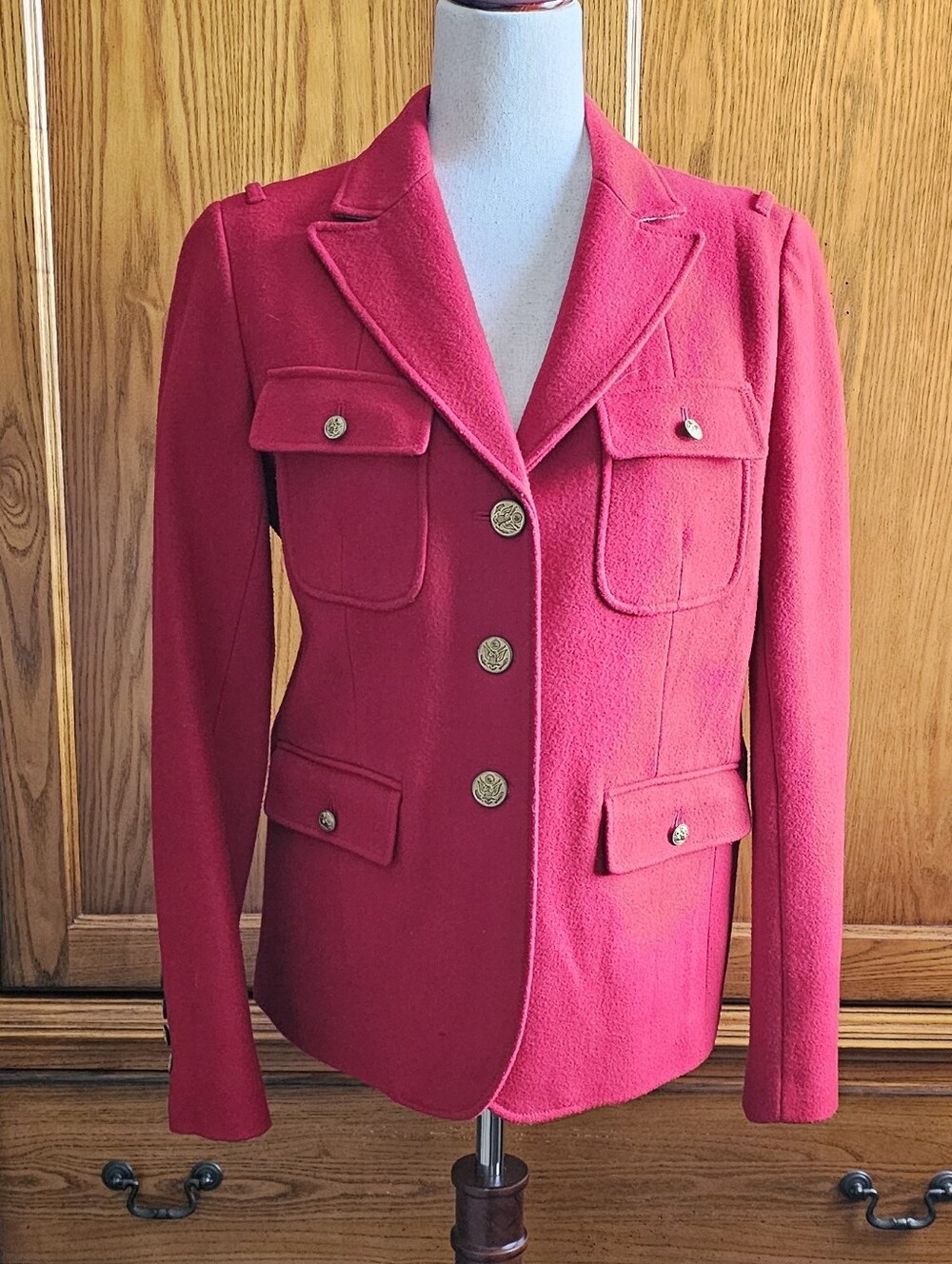 Fossil Wool Blend Military Blazer Jacket Red Y2K Size Medium